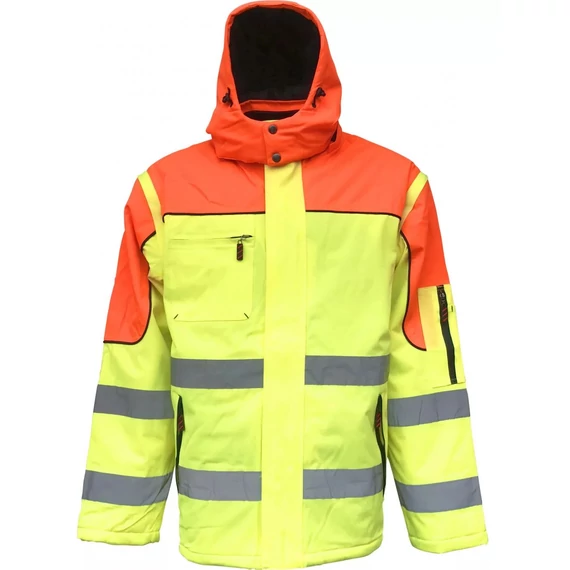 Vízálló, láthatósági, munkavédelmi télikabát levehető ujjal, sárga, 2XL
