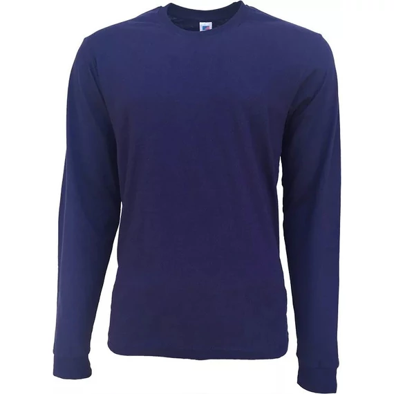 Környakas hosszú újjú pamut póló, sötétkék, 5XL