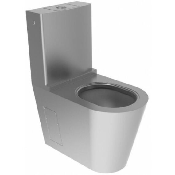 Vandálbiztos monoblokk WC öblítőtartállyal, álló, r.m. acél, 1,5 mm falvastagság