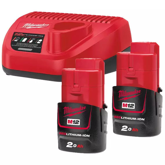 Milwaukee M12 NRG-202 akku és töltő szett, 2x2.0Ah akku+C12 C töltő