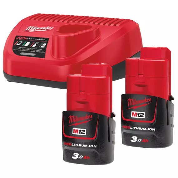 Milwaukee M12 NRG-302 akkumulátor és töltő szett, 2x3.0Ah akku+C12 C töltő