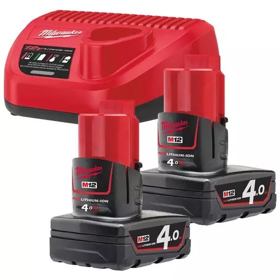 Milwaukee M12 NRG-402 akku és töltő szett, 2x4.0Ah akku+C12 C töltő