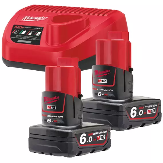 Milwaukee M12 NRG-602 akku és töltő szett, 2x6.0Ah akku+C12 C töltő