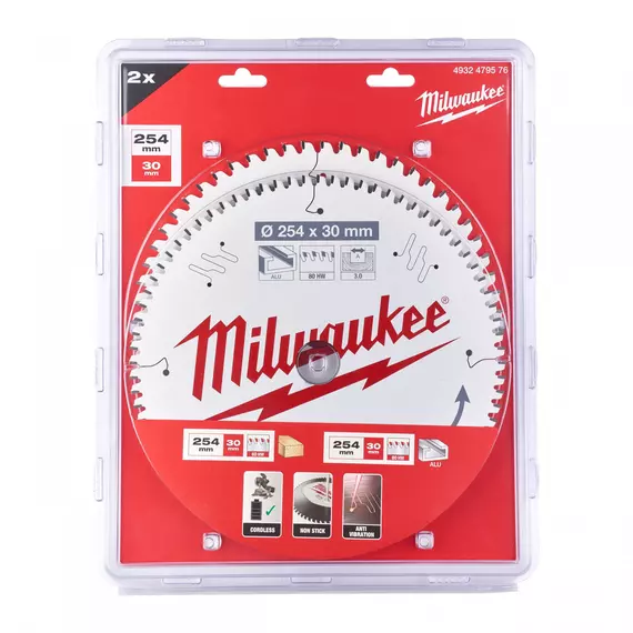 Milwaukee Körfűrészlap készlet gérvágókhoz, 254mmx60-80fog, 2db 