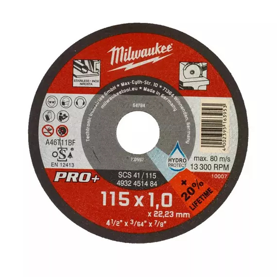 Milwaukee PRO+ vágókorong fémhez, egyenes SCS41/115x1x22.2mm (200db)