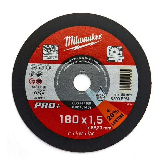 Milwaukee PRO+ vágókorong fémhez, egyenes SCS41/180x1.5x22.2mm