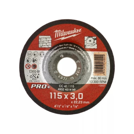 Milwaukee Pro+ vágókorong kőhöz, hajlított CC42 115x3x22.2mm