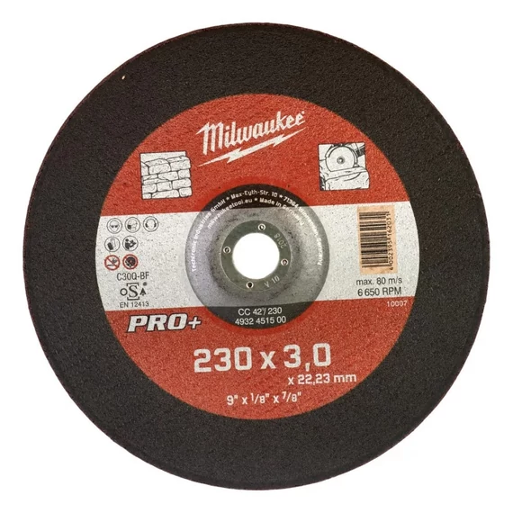 Milwaukee Pro+ vágókorong kőhöz, hajlított CC42 230x3x22.2mm