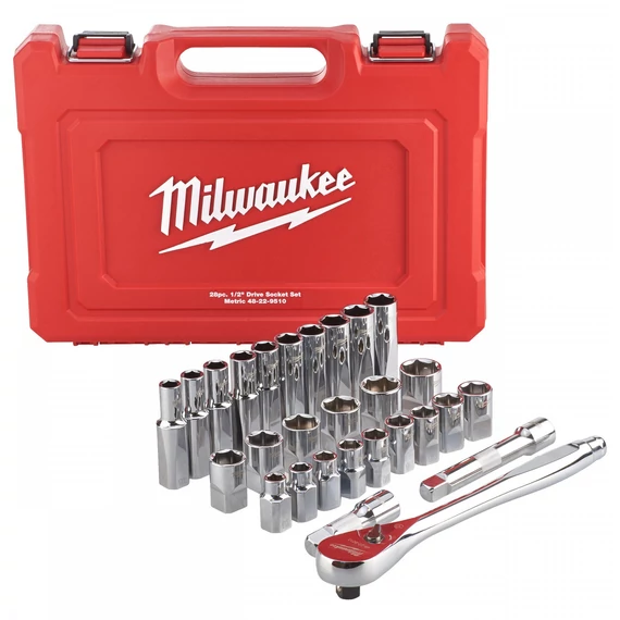 Milwaukee racsnis dugókulcs készlet 1/2&quot;, 10-24mm, 28 részes