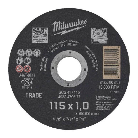 Milwaukee ECO SCS41 vágókorong fémhez, 115x1.0mm