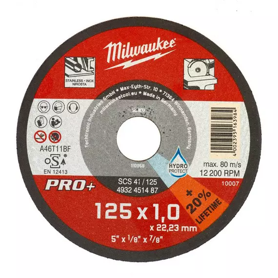 Milwaukee PRO+ vágókorong fémhez, egyenes, 125x1.0mm, 200db