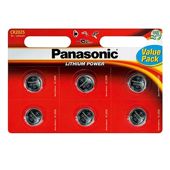 Panasonic gombelem lítium, CR2025L, 6db