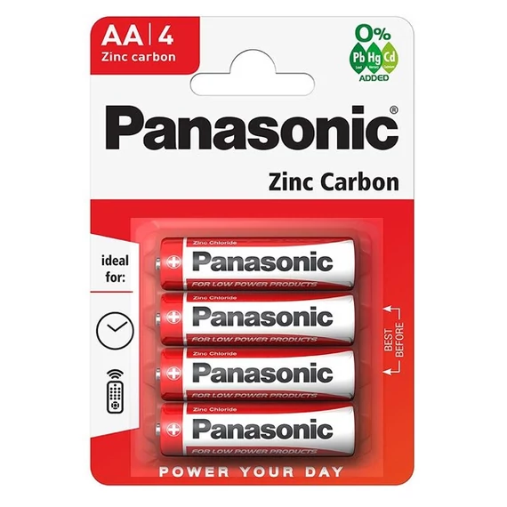 Panasonic Red Zinc 1.5V cink-carbon elem, AA, 4db