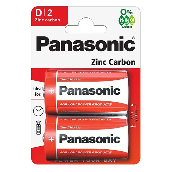 Panasonic Red Zinc 1.5V cink-carbon góliát elem, 2db