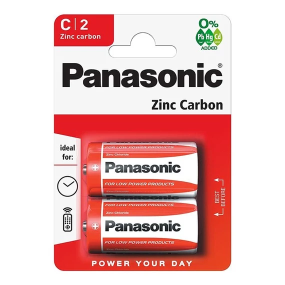 Panasonic Red Zinc 1.5V cink-carbon baby elem, 2db