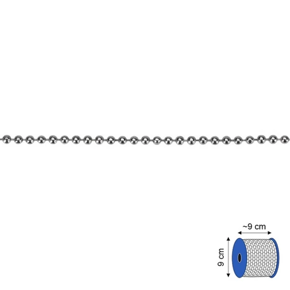 Réz golyóslánc, krómozott 2.5mm (100fm)
