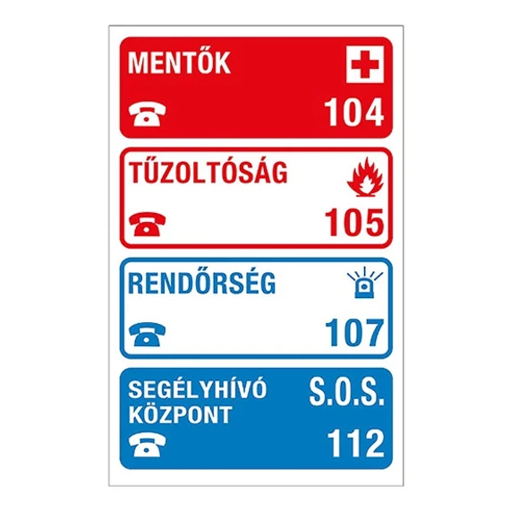 Műanyag tábla, A4, &quot;Mentők, Rendőrség, Tűzoltók&quot;