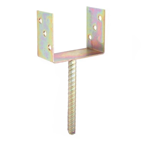 Betonozható oszloptalp &quot;U&quot;, sárga horgany, 151x60x120/4mm