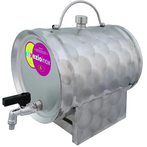 INOX bortartály fatalppal 6 literes, fekvő