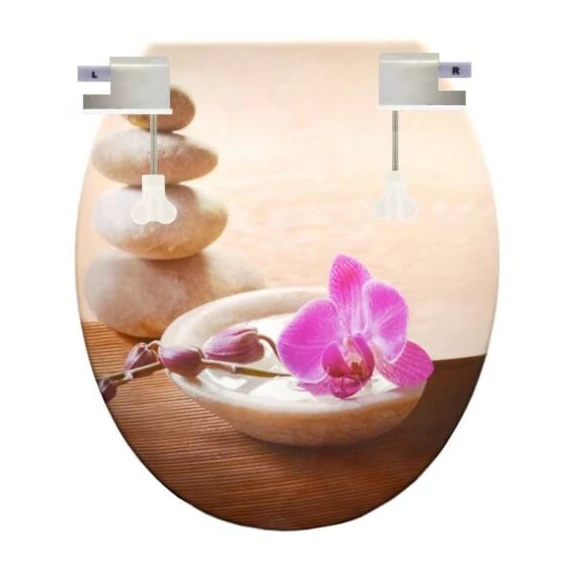 Duroplast műanyag WC ülőke, bézs orchideás kavicsos