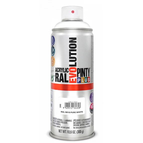 PintyPlus Evolution akril festékspray,  RAL 9010 - selyemfényű fehér, 400ml