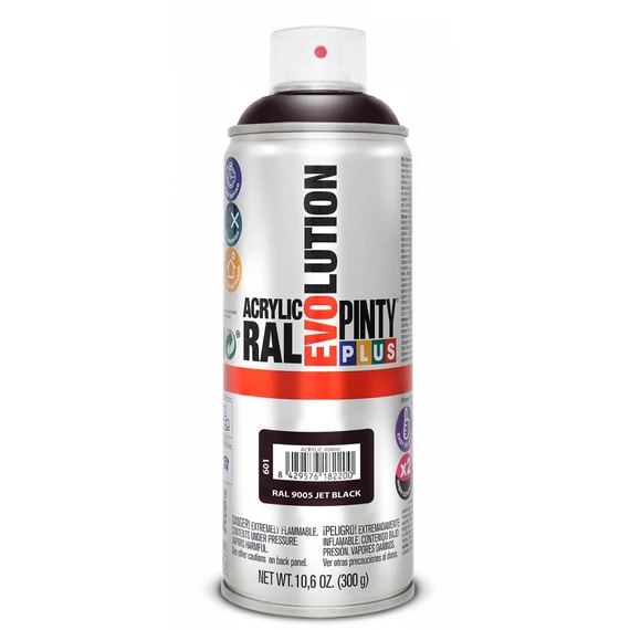 PintyPlus Evolution akril festékspray,  RAL 9005 - selyemfényű fekete, 400ml