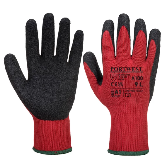 Portwest A100 Latex mártott kesztyű, piros-fekete, M