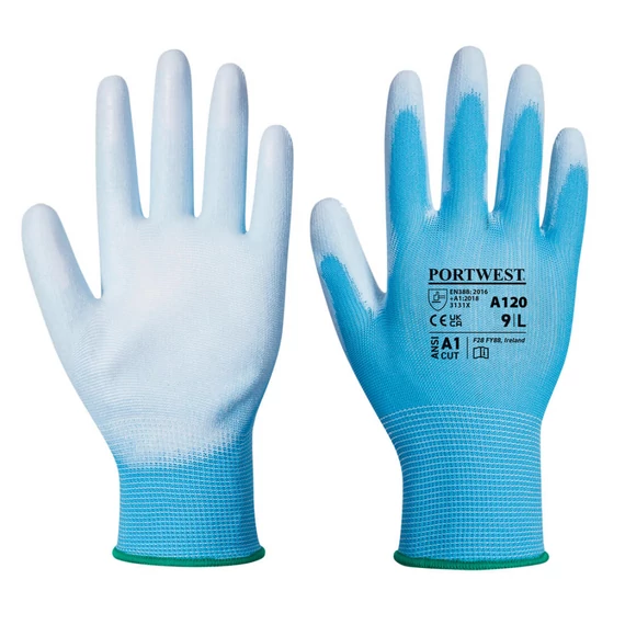Portwest A120 PU tenyérmártott nylon munkavédelmi kesztyű, kék, S