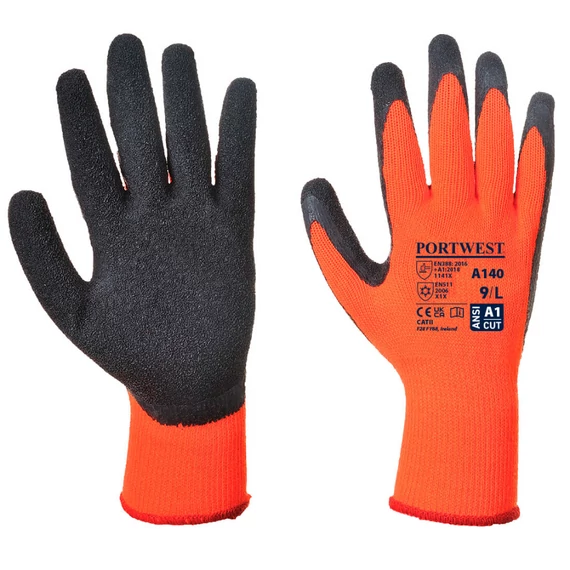 Portwest A140 thermal latex mártott kesztyű, narancs-fekete, L