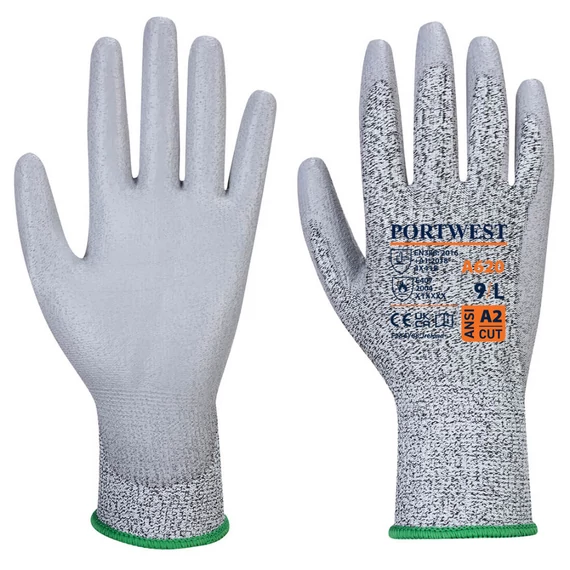 Portwest A620 PU tenyérmártott vágásbiztos kesztyű, szürke, M