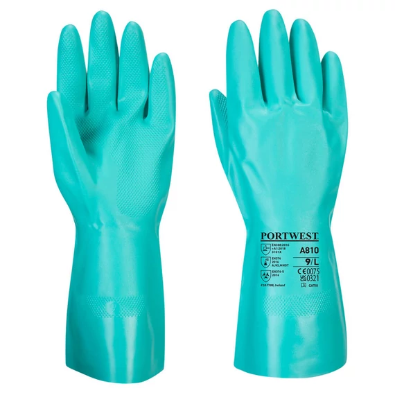 Portwest A810 Nitrosafe vegyszerálló kesztyű, zöld, M