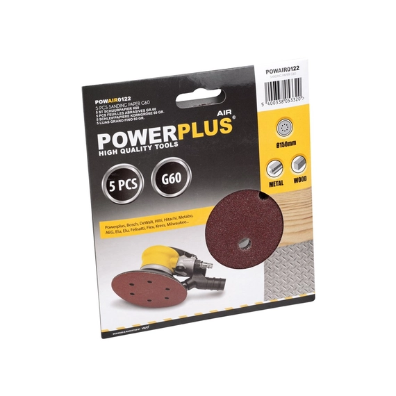 Powerplus POWAIR0122 csiszoló papír 150mm g60 5db/csomag
