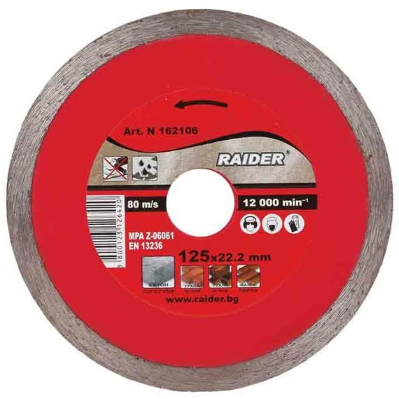 Raider RD-DD10 gyémánt vágótárcsa vizes vágáshoz, 125x22.2mm