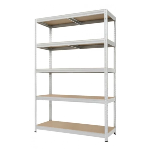 Kovona fém polc, fehér, 5 forgácslap polc, 180x120x45cm