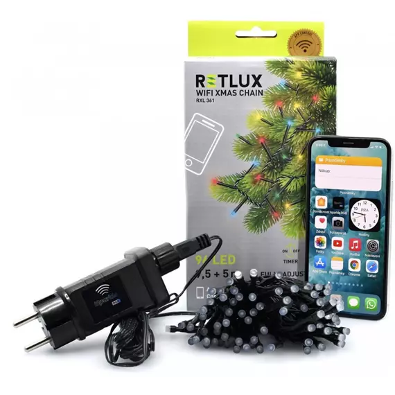Retlux RXL 361 beltéri-kültéri okos fényfüzér, színes, fekete kábel, 96LED, 9.5m