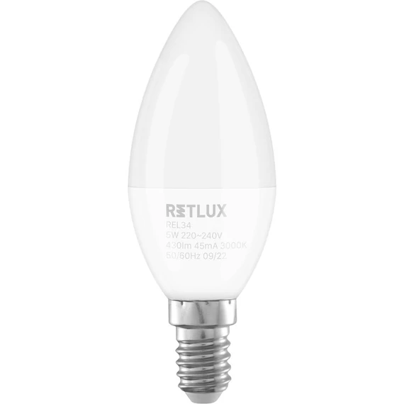 Retlux REL 34 gyertya izzó, 2x5W, E14, meleg fehér, 2db-os