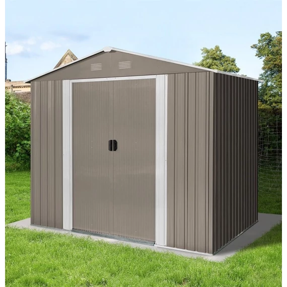 Riwall RMSA 6x8 fém kerti tároló nyeregtetővel, 2.4 x1.7m, barna