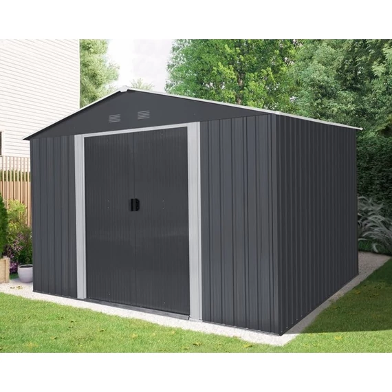 Riwall RMSA 8x10 fém kerti tároló nyeregtetővel, 3x2.4m, antracit