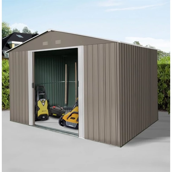 Riwall RMSA 8x10 fém kerti tároló nyeregtetővel, 3x2.4m, barna