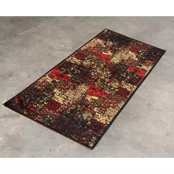 Jazzy patchwork mintás szőnyeg, fekete-piros-sárga, 80x200cm