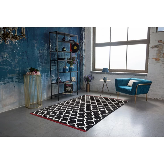 Marrakesh Black Ruby marokkói mintás szőnyeg, fekete-fehér-piros, 160x230cm