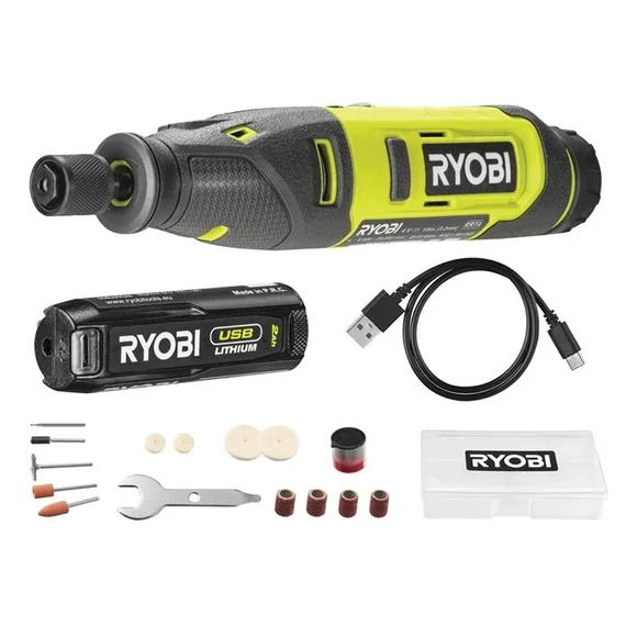 Ryobi RRT4-120GA15 akkus egyenes csiszoló készlet, 4V, 15db (2Ah akkuval és USB töltővel)
