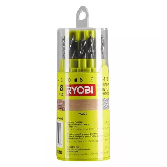 Ryobi RAK18DMIX vegyes fúrókészlet, 3-10mm, 18db