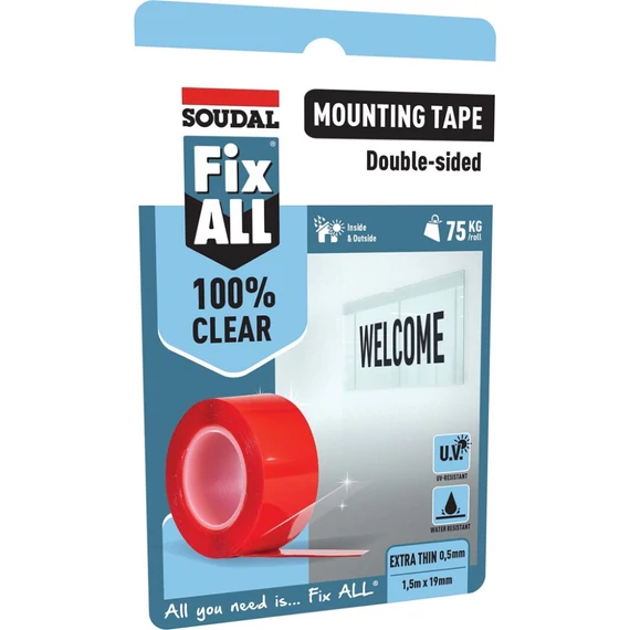 Soudal Fix All öntapadó ragasztószalag, kétoldalas, átlátszó, 19mm, 1.5m