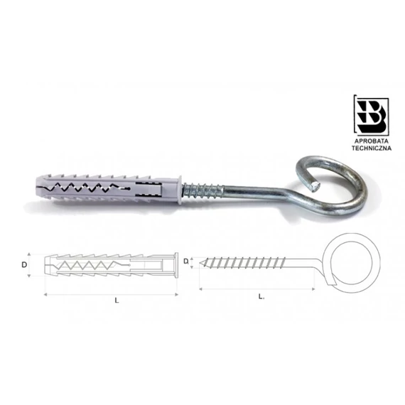 Stalco műanyag tipli+hinta horog, 12x80mm+8x90mm, 30db