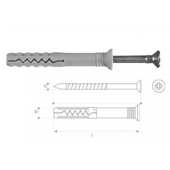 Stalco beütődübel szeggel, 6x40mm/3.8x44mm, 200db