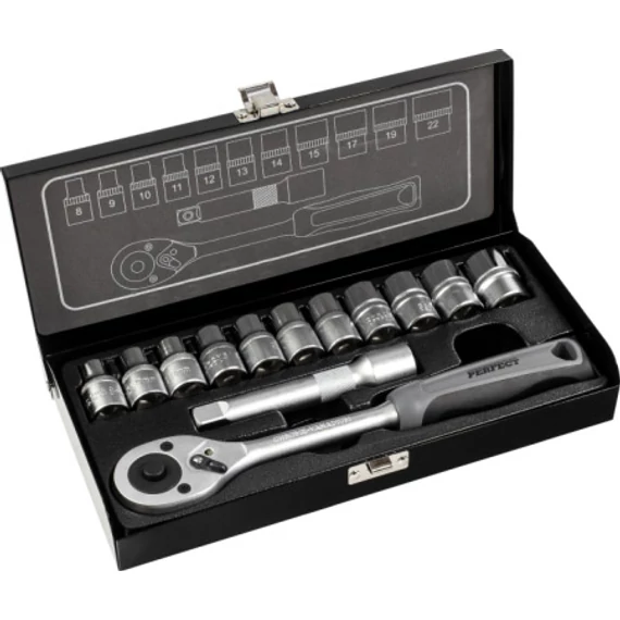 Stalco Perfect dugókulcs készlet, CrV, 1/2&quot;, 8-22mm, 13 részes