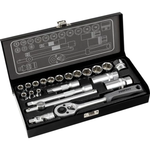 Stalco Perfect dugókulcs készlet, 3/8&quot;, 22 részes