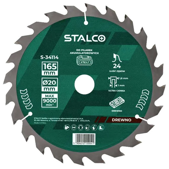 Stalco körfűrészlap akkus gépekhez, 24 fogas, 165x20mm