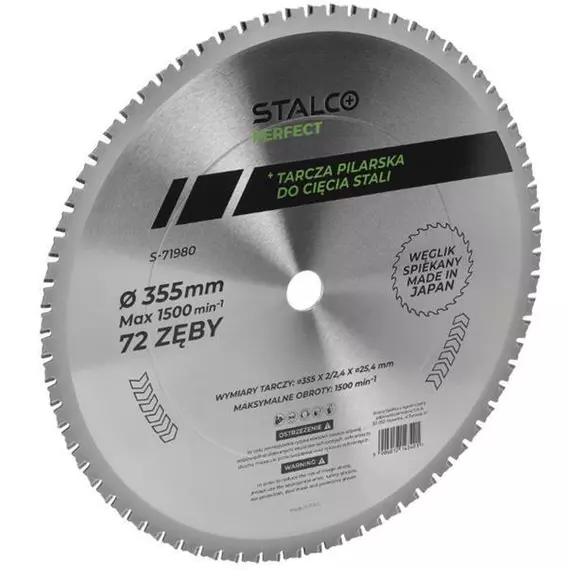 Stalco Perfect körfűrészlap fémhez,  japán acél, 72 fog, 355mm